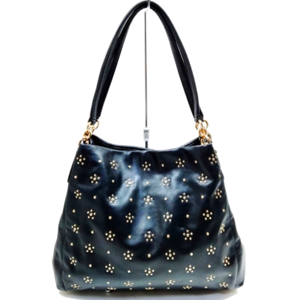 Coach Black and Gold Shoulder Bag with Studded Details